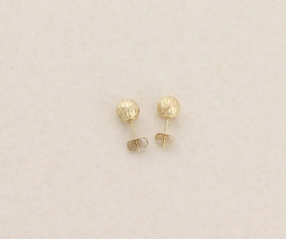 14k Yellow Gold 6.5mm Diamond Cut Textured Ball Bead Earrings Studs 1/4